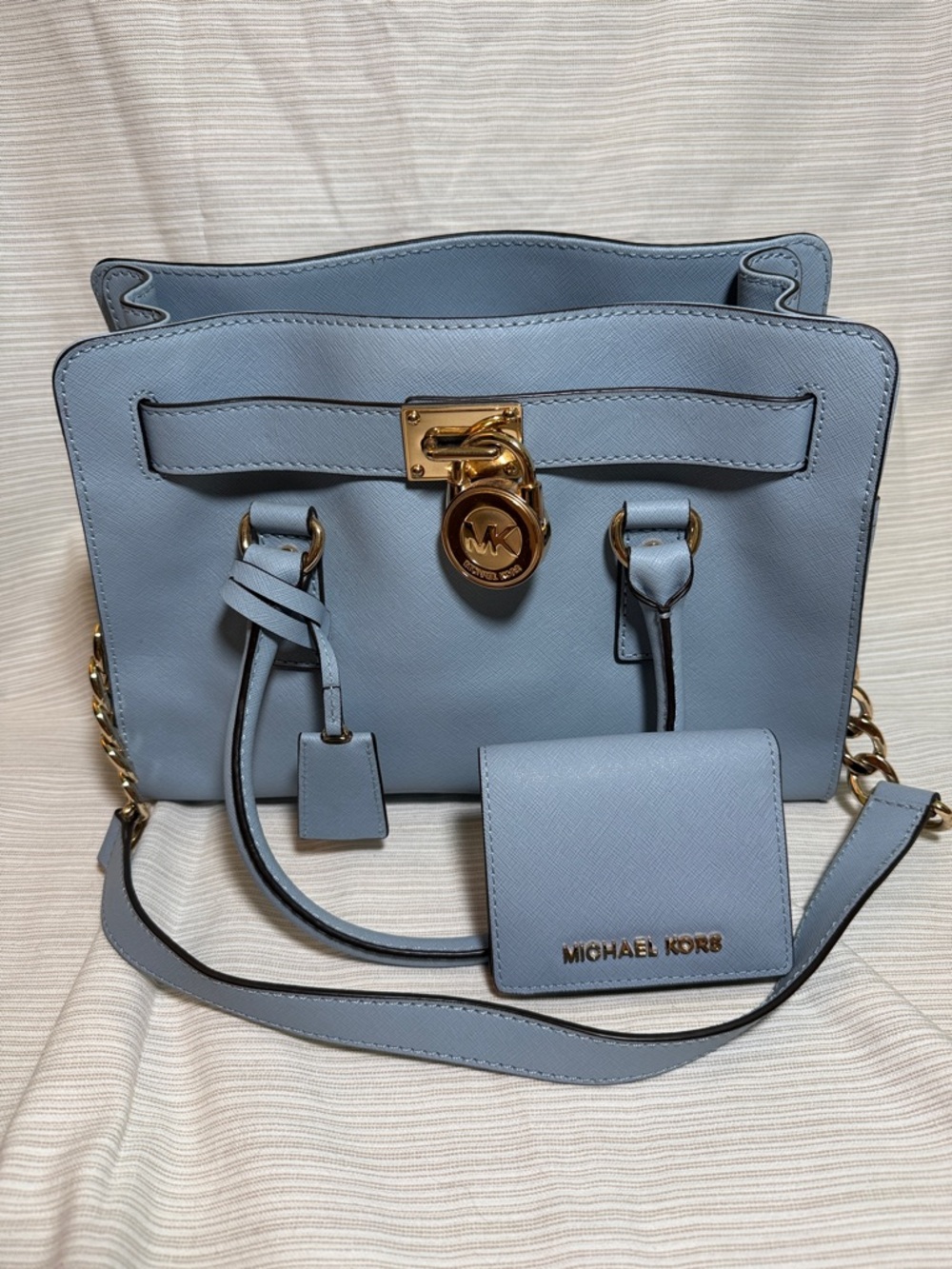 Michael Kors Light Blue Leather Satchel with Gold Hardware